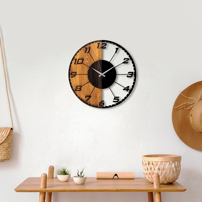 Wallity Linear Reloj de Pared Decorativo de Madera y Metal Nogal y Negro